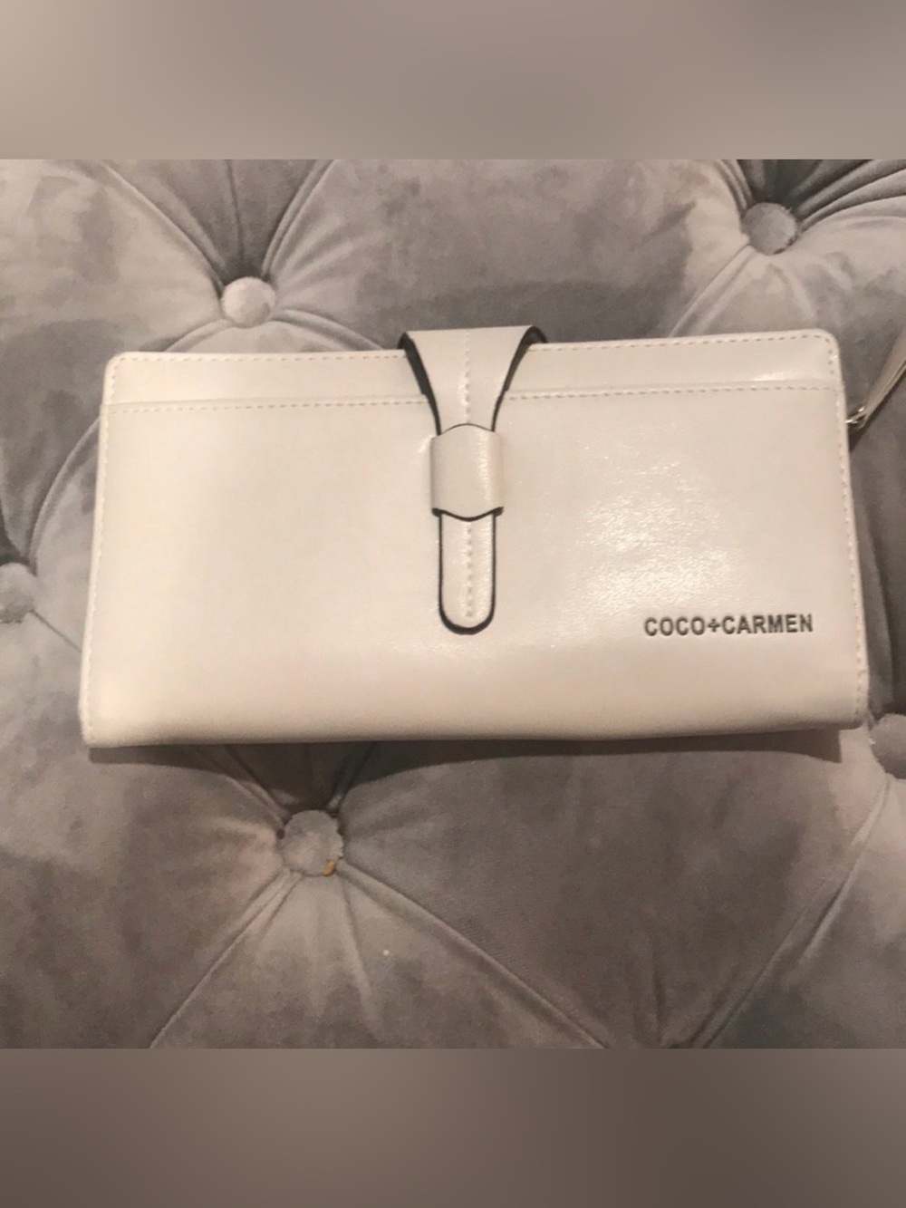 Coco + Carmen Cream Leather Strap Clutch